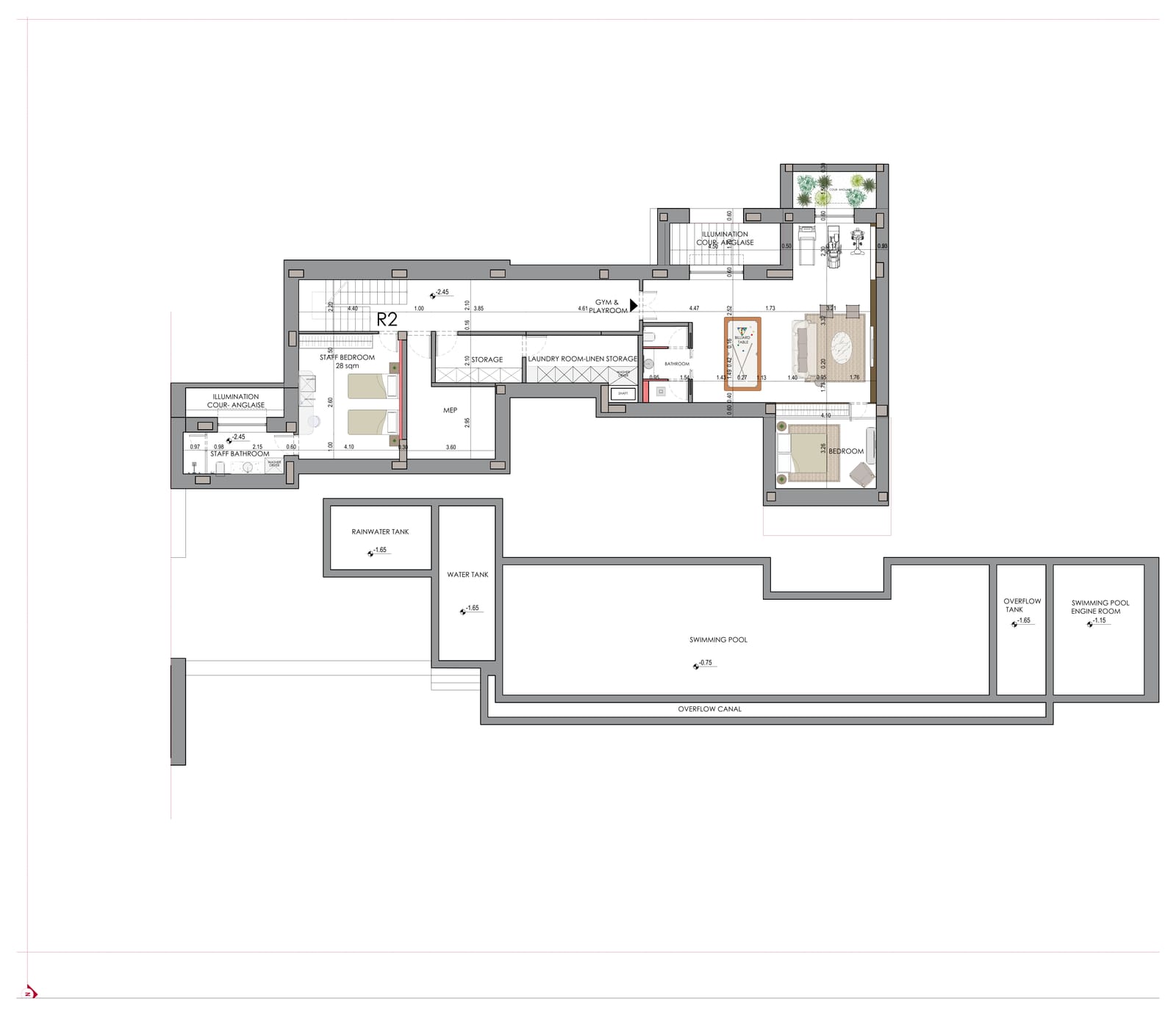 Villa Roccia — Basement floor plans