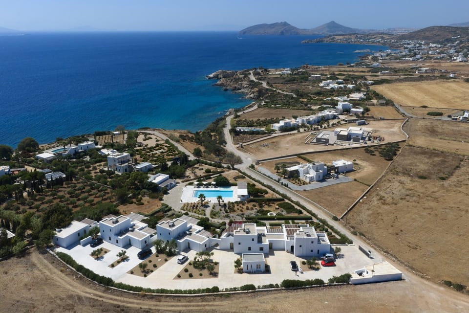 Aerial view of the Stagones estate on the Ampelas shoreline